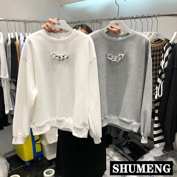 women's hoodies & sweatshirts fleece hoodie for women round collar chain decoration autumn and winter loose plush pullovers lady sweats, Black
women's hoodies & sweatshirts fleece hoodie for women round collar chain decoration autumn and winter loose plush pullovers lady sweats, Black
