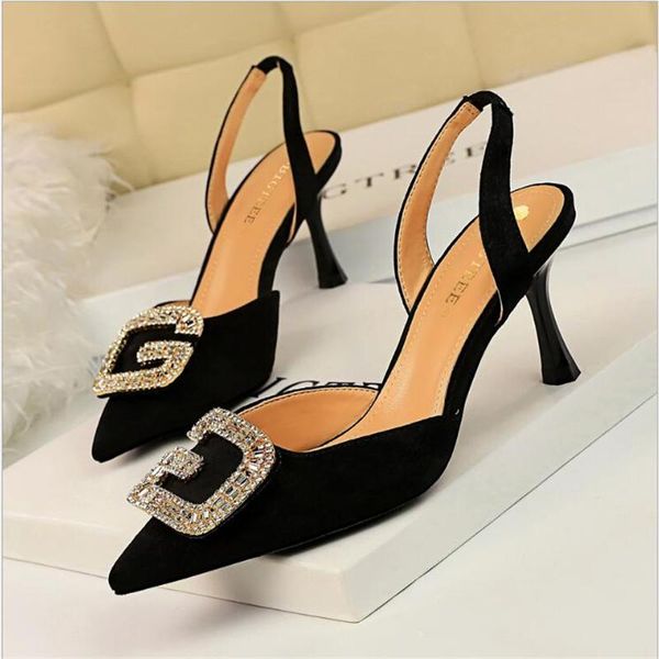 oumeifeng banquet women's shoes high heel shallow tip velvet face hollow after the trip metal water drill buckle sandals, Black
oumeifeng banquet women's shoes high heel shallow tip velvet face hollow after the trip metal water drill buckle sandals, Black