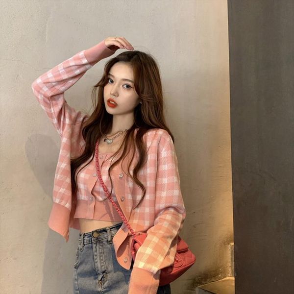 womens autumn long sleeve women sweater button down knit vintage plaid female pink korean fashion cardigans sweet mujer harajuku top, White;black
womens autumn long sleeve women sweater button down knit vintage plaid female pink korean fashion cardigans sweet mujer harajuku top, White;black