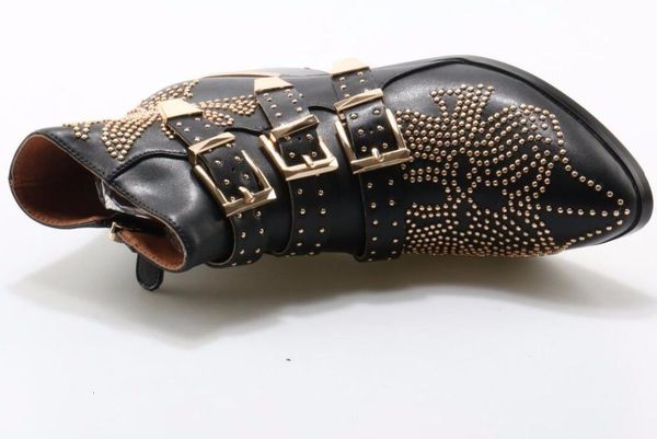 fashion metal studded leather buckle ankle boots women pointed toe rhinestones flat real pos rlma, Black
fashion metal studded leather buckle ankle boots women pointed toe rhinestones flat real pos rlma, Black