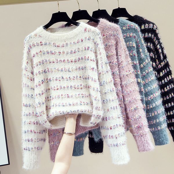 women's knits & tees korean casual loose knitted sweater women winter fashion elegant stripe mink cashmere warm p, White
women's knits & tees korean casual loose knitted sweater women winter fashion elegant stripe mink cashmere warm p, White