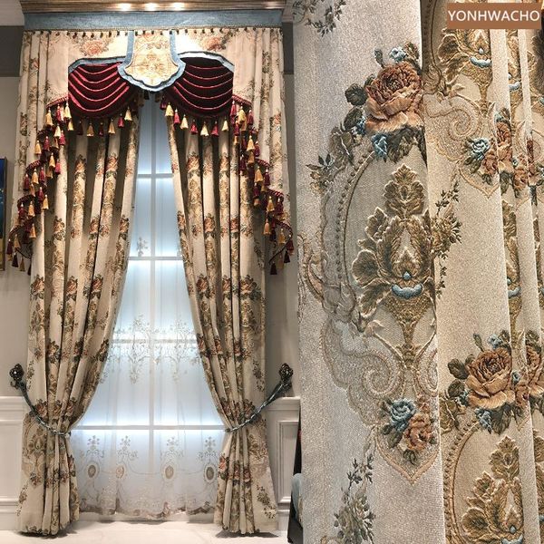 curtain & drapes custom luxury american pastoral floor-to-ceiling chenille thick beige cloth blackout valance tulle drapery c806
curtain & drapes custom luxury american pastoral floor-to-ceiling chenille thick beige cloth blackout valance tulle drapery c806
