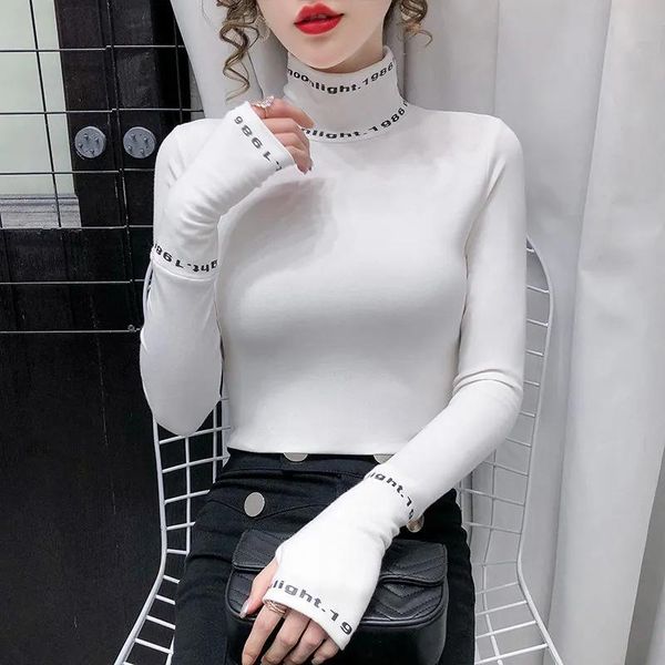 women's t-shirt tsxt 2021 winter fashion trend stretch half high collar femininity tight long sleeve monochrome top, White
women's t-shirt tsxt 2021 winter fashion trend stretch half high collar femininity tight long sleeve monochrome top, White