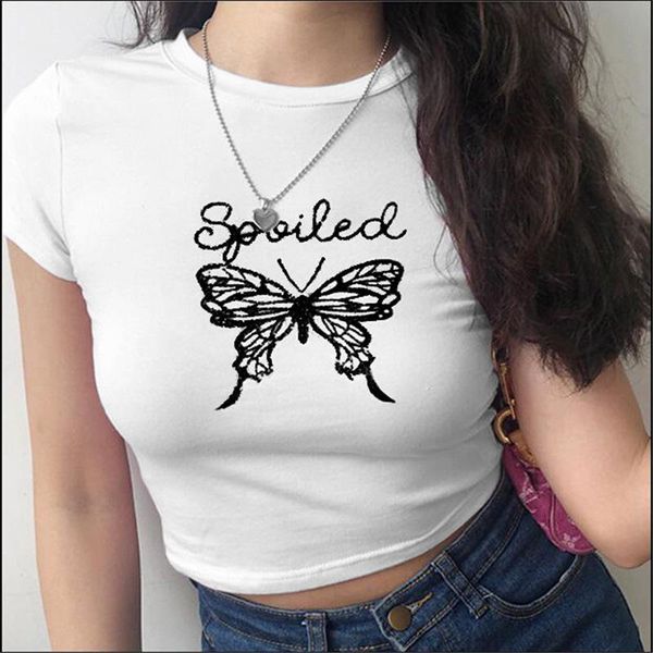 butterfly print short t-shirt women's summer dress korean style high waist tight-fitting navel women, White
butterfly print short t-shirt women's summer dress korean style high waist tight-fitting navel women, White