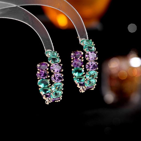 hoop & huggie bilincolor fashion purple and green simple drop earrings, Golden;silver
hoop & huggie bilincolor fashion purple and green simple drop earrings, Golden;silver
