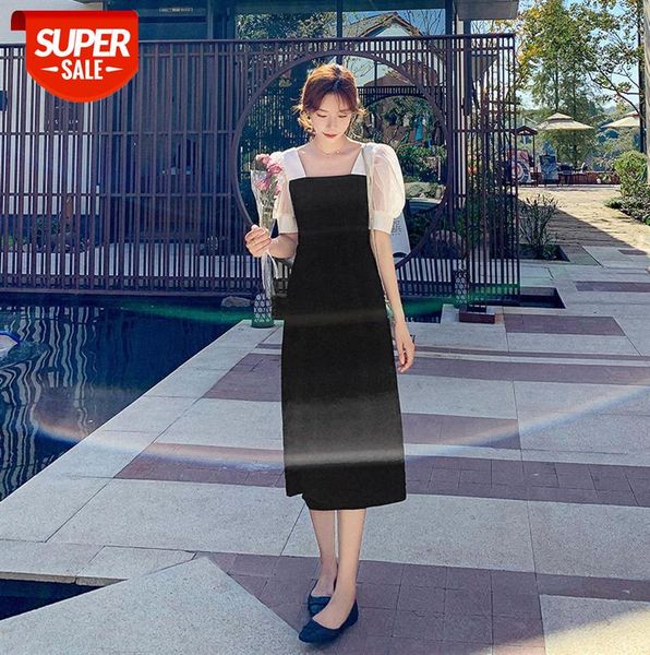 dress puff sleeve mesh stitching temperament french black square collar retro mid-length skirt #wv3t, Black;gray
dress puff sleeve mesh stitching temperament french black square collar retro mid-length skirt #wv3t, Black;gray