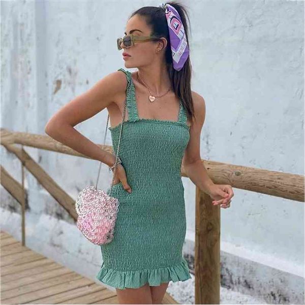 ruffle elastic bodycon mini dress for women strap sleeveless party beach green slim summer 210427, White;black
ruffle elastic bodycon mini dress for women strap sleeveless party beach green slim summer 210427, White;black