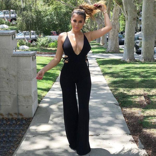 women rompers sling lace up drawstring backless deep v jumpsuit wide leg trousers zipper bandage cut out solid black overalls full length ou, Black;white
women rompers sling lace up drawstring backless deep v jumpsuit wide leg trousers zipper bandage cut out solid black overalls full length ou, Black;white