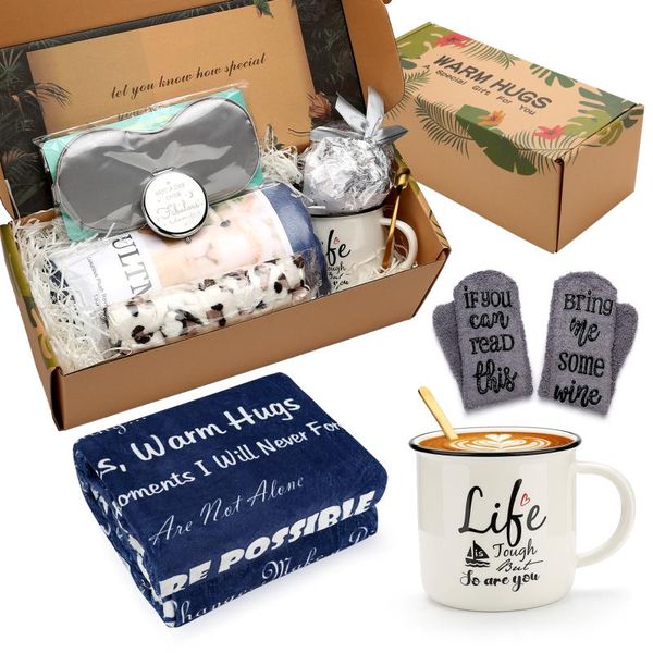 blankets warm hugs gift throw blanket-dream courage energy love hope support healing positive blanket-care package for women friend-blue