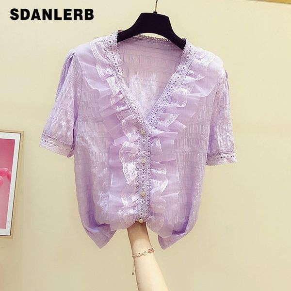 women's blouses & shirts for women 2021 summer korean style v-neck blusas mujer short sleeve lace patchwork shirt casual purple fashion, White
women's blouses & shirts for women 2021 summer korean style v-neck blusas mujer short sleeve lace patchwork shirt casual purple fashion, White
