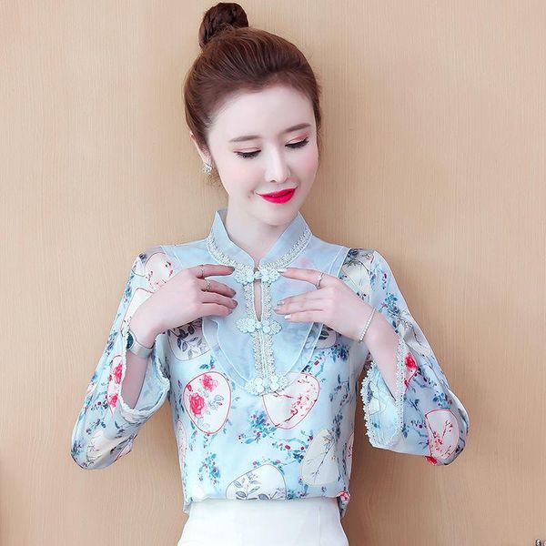 women's blouses & shirts retro long-sleeved half-high collar shirt ladies 2021 spring and autumn chinese style printed loose imitation, White
women's blouses & shirts retro long-sleeved half-high collar shirt ladies 2021 spring and autumn chinese style printed loose imitation, White