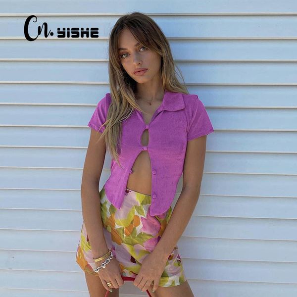 cnyishe summer t-shirts purple short sleeve casual button crop for women tshirts tees regular cropped shirts 210419, White
cnyishe summer t-shirts purple short sleeve casual button crop for women tshirts tees regular cropped shirts 210419, White