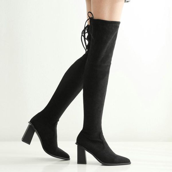 autumn winter over the knee boots women faux suede stretch thigh fashion cross tied square high heel lady shoes, Black
autumn winter over the knee boots women faux suede stretch thigh fashion cross tied square high heel lady shoes, Black