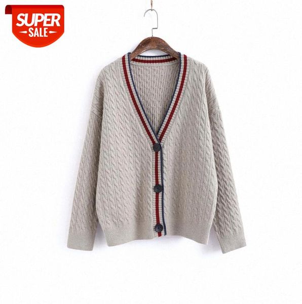 011341 college style v-neck color-blocking long-sleeved knitted cardigan women's twist loose blend sweater coat #so5j, Black;gray
011341 college style v-neck color-blocking long-sleeved knitted cardigan women's twist loose blend sweater coat #so5j, Black;gray
