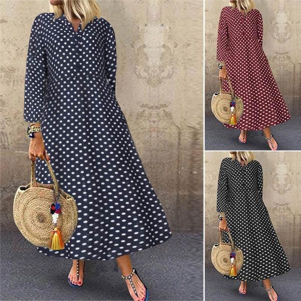 casual dresses bohemian dress women polka dot printed long maxi elegant lady stand collar buttons vestidos beach party sundress, Black;gray
casual dresses bohemian dress women polka dot printed long maxi elegant lady stand collar buttons vestidos beach party sundress, Black;gray