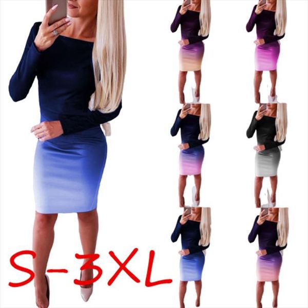 office elegant long sleeve stretch women dresses bodycon plain tunic gradient ol clothes, Black;gray 
office elegant long sleeve stretch women dresses bodycon plain tunic gradient ol clothes, Black;gray