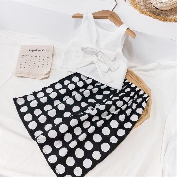 summer girls clothing sets fashion bowknot polka dot wide leg pants 2pcss suits baby kids outfits suit children, White
summer girls clothing sets fashion bowknot polka dot wide leg pants 2pcss suits baby kids outfits suit children, White