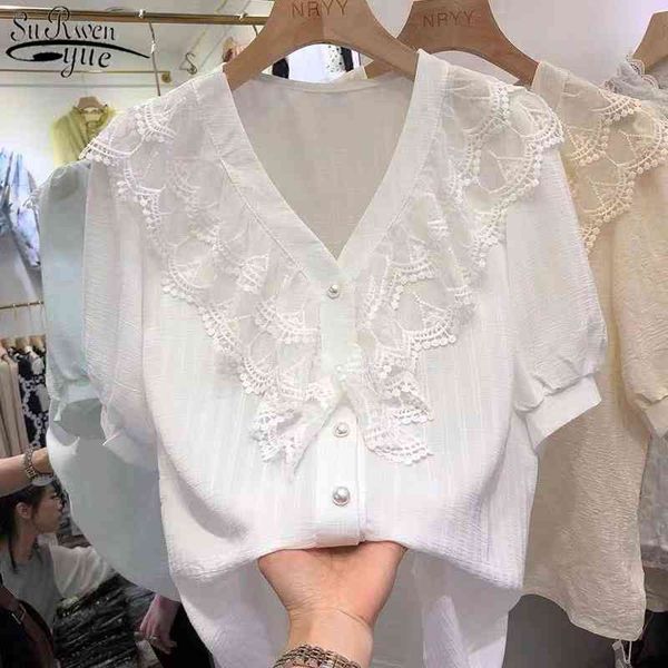summer blouse cotton shirt short sleeve women's lace splicing sweet chiffon v-neck female blusas 14239 210427, White
summer blouse cotton shirt short sleeve women's lace splicing sweet chiffon v-neck female blusas 14239 210427, White