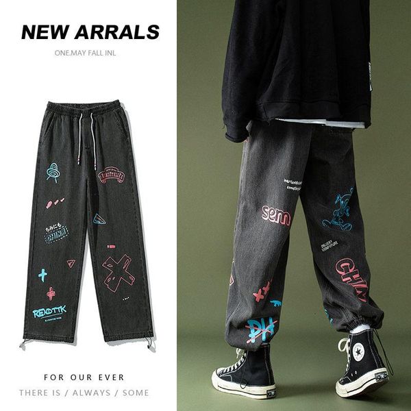 men's jeans pr graffiti print 2021 autumn fashion casual pants men streetwear loose oversize korean hip hop trousers, Blue
men's jeans pr graffiti print 2021 autumn fashion casual pants men streetwear loose oversize korean hip hop trousers, Blue