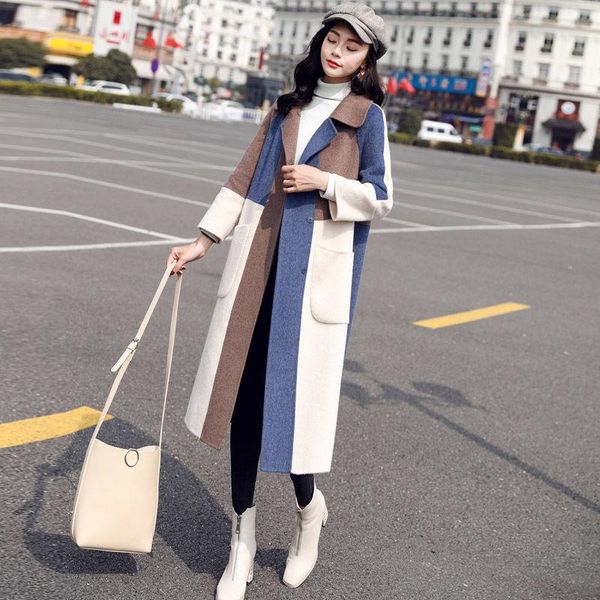 women's wool & blends autumn and winter thick casual fashion temperament loose korean color-blocking coat mid-length, Black
women's wool & blends autumn and winter thick casual fashion temperament loose korean color-blocking coat mid-length, Black