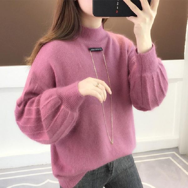 women's sweaters 2021 autumn winter half high collar knitted sweater women korean fashion loose lazy lantern sleeve pullovers femme, White;black
women's sweaters 2021 autumn winter half high collar knitted sweater women korean fashion loose lazy lantern sleeve pullovers femme, White;black