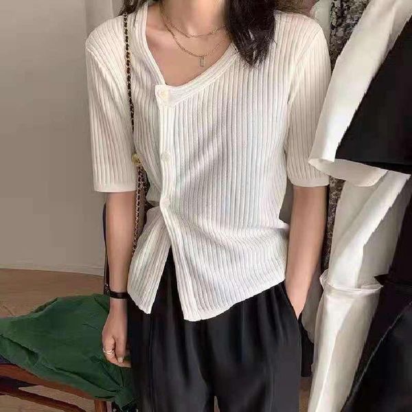 women's t-shirt 2021 thin summer korean casual women knitted t shirts half sleeve buttons fashion loose clothes design streetwear shirt, White
women's t-shirt 2021 thin summer korean casual women knitted t shirts half sleeve buttons fashion loose clothes design streetwear shirt, White