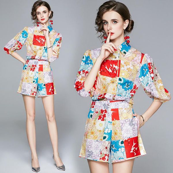 women's tracksuits summer fall runway 2pcs womens ladies sets retro vintage print collar 1/2 half sleeve shirt blouse shorts suits outf, Gray
women's tracksuits summer fall runway 2pcs womens ladies sets retro vintage print collar 1/2 half sleeve shirt blouse shorts suits outf, Gray