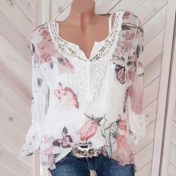 lace loose summer womens blouses casual fashion v neck long sleeve printed chiffon, White
lace loose summer womens blouses casual fashion v neck long sleeve printed chiffon, White