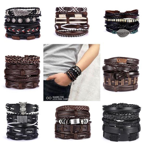 charm bracelets trendy 5pc men bohemian multilayer leather handmade braided leaf star rope wrap male fashion beach gifts, Golden;silver
charm bracelets trendy 5pc men bohemian multilayer leather handmade braided leaf star rope wrap male fashion beach gifts, Golden;silver