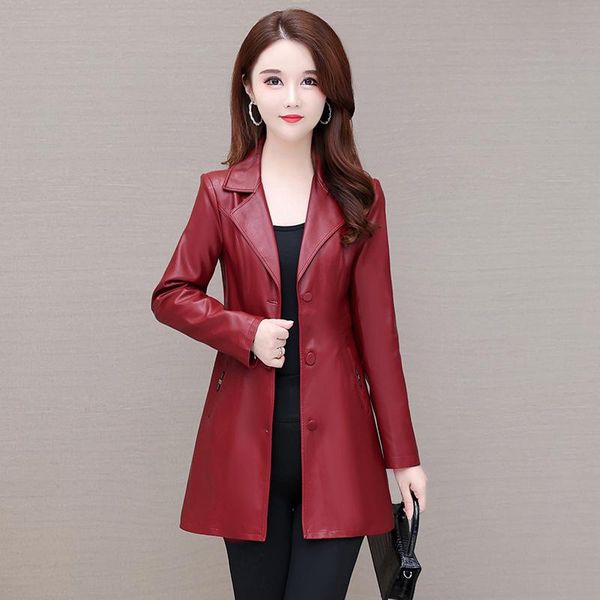 women's leather & faux medium and long fashion clothes autumn 2021 lapel sleeve slim fit commuter temperament windbreaker coat, Black
women's leather & faux medium and long fashion clothes autumn 2021 lapel sleeve slim fit commuter temperament windbreaker coat, Black