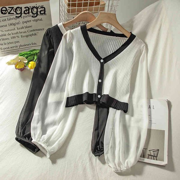 ezgaga v-neck shirts women casual single breasted long lantern sleeve patchwork blouse ladies short thin autumn new 210430, White
ezgaga v-neck shirts women casual single breasted long lantern sleeve patchwork blouse ladies short thin autumn new 210430, White