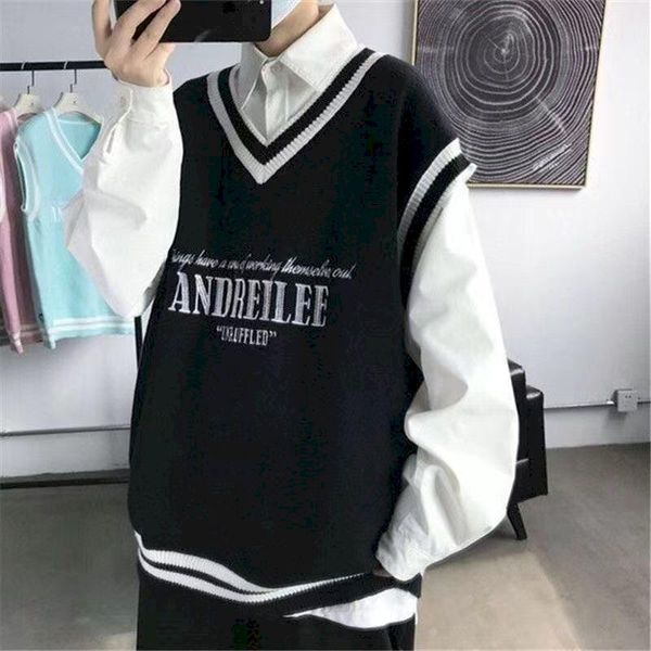 men's vests sweater vest men v-neck patchwork leisure loose all-match streetwear sleeveless sweaters mens chic korean style couples har, Black;white
men's vests sweater vest men v-neck patchwork leisure loose all-match streetwear sleeveless sweaters mens chic korean style couples har, Black;white