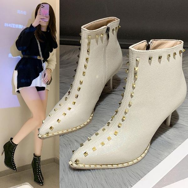 boots women's boots, thin velvet pointed high heels, thick and heel short rivet suede shoes, Black
boots women's boots, thin velvet pointed high heels, thick and heel short rivet suede shoes, Black