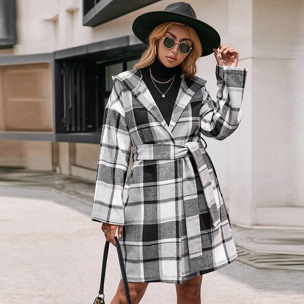 women's wool & blends autumn long-sleeved coat women fashion casual stripe hooded warm ladies outwear vintage plaid street female loose, Black
women's wool & blends autumn long-sleeved coat women fashion casual stripe hooded warm ladies outwear vintage plaid street female loose, Black