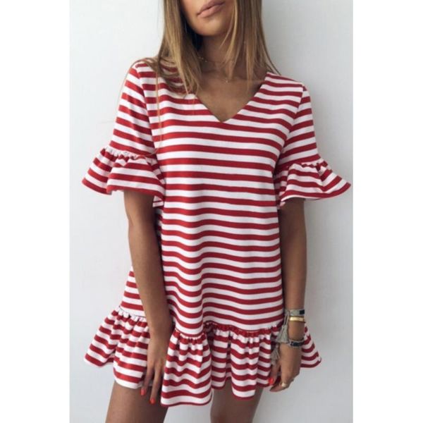 casual dresses summer fashion simple dress women striped mini v-neck ruffle short sleeve ladies vestido, Black;gray
casual dresses summer fashion simple dress women striped mini v-neck ruffle short sleeve ladies vestido, Black;gray