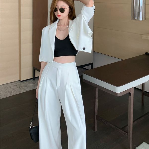 women's two piece pants vetement femme 2021 summer casual set women crop vintage blazers coat & suits 2 piece sets womens outf, White
women's two piece pants vetement femme 2021 summer casual set women crop vintage blazers coat & suits 2 piece sets womens outf, White