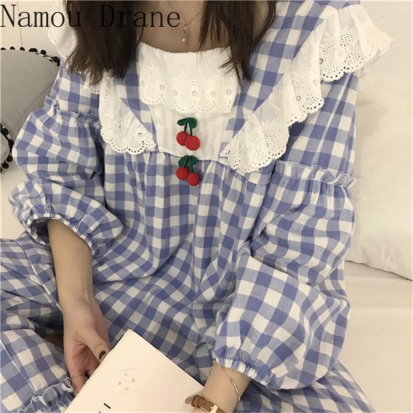 women's sleepwear sweet fashion square turtleneck princess pajamas 2021 soft girl chess loose fresh house clothes, Black;red
women's sleepwear sweet fashion square turtleneck princess pajamas 2021 soft girl chess loose fresh house clothes, Black;red