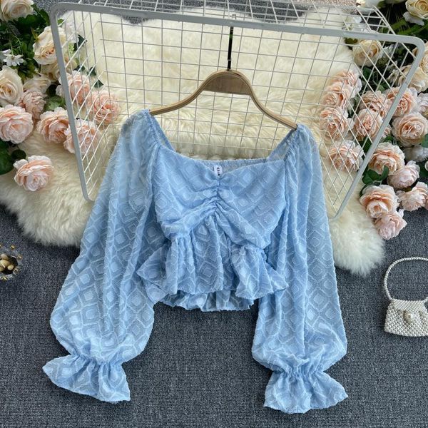 women's jumpsuits & rompers blouse blue cropped chiffon 2021 fashion spring summer square collar puff sleeve ruffles short fem, Black;white
women's jumpsuits & rompers blouse blue cropped chiffon 2021 fashion spring summer square collar puff sleeve ruffles short fem, Black;white