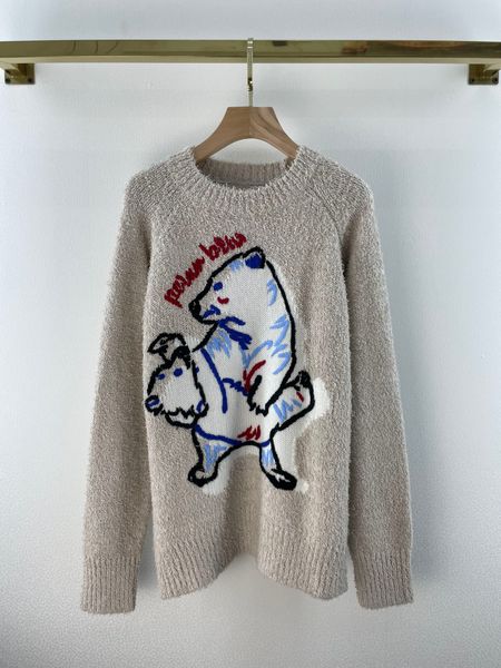 autumn and winter 21 hand embroidered polar bear round neck knitted pullover sweater, White;black
autumn and winter 21 hand embroidered polar bear round neck knitted pullover sweater, White;black