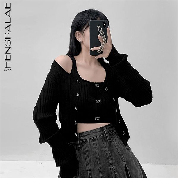 punk style round neck single breasted long sleeve knitted cardigan coat + vest 2-piece sweater set for women spring 210427, White;black
punk style round neck single breasted long sleeve knitted cardigan coat + vest 2-piece sweater set for women spring 210427, White;black