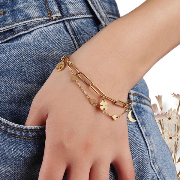 Fashion versatile stainless steel clover Lucky Tree multi-layer bracelet with engraved Name Bracelet, Black
Fashion versatile stainless steel clover Lucky Tree multi-layer bracelet with engraved Name Bracelet, Black