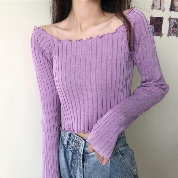 shirt for women girls cropped knitted sweater fashion long sleeve slim sweaters camisole pink purple blue women's t-shirt, White
shirt for women girls cropped knitted sweater fashion long sleeve slim sweaters camisole pink purple blue women's t-shirt, White