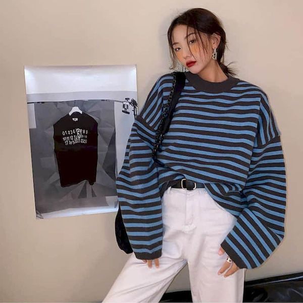 women's sweaters autumn spring striped women jersey casual streetwear vintage pullovers and sweater femme pull stripe jumper, White;black
women's sweaters autumn spring striped women jersey casual streetwear vintage pullovers and sweater femme pull stripe jumper, White;black