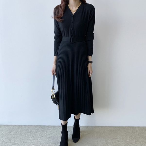 fashion women knitted pleated dress single breasted fall winter long sleeve thick sweater solid v neck sashes 210525, Black;gray
fashion women knitted pleated dress single breasted fall winter long sleeve thick sweater solid v neck sashes 210525, Black;gray