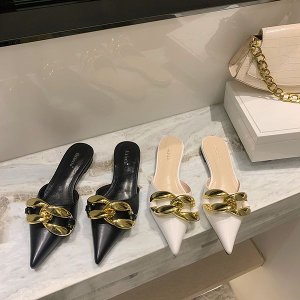 slippers fashion women pointed toe casual flats heeled metal chain design gold elegant summer beach shoes woman size 39 hoai, Black
slippers fashion women pointed toe casual flats heeled metal chain design gold elegant summer beach shoes woman size 39 hoai, Black
