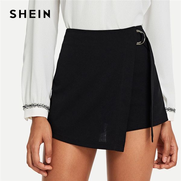 

shein black elegant office lady wrap solid knot zipper mid waist fly solid shorts 2021 summer autumn highstreet women shorts, White;black