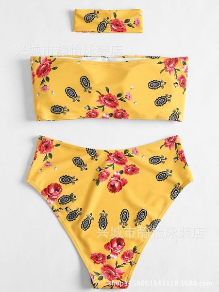 women's swimwear 2021 european and american printed transverse breast collar ladies high waist bikini swimsuit, White;black
women's swimwear 2021 european and american printed transverse breast collar ladies high waist bikini swimsuit, White;black