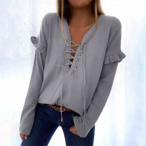 spring blouse korean long sleeve lace up women ruffle bandage women and blouses blusas roupa feminina, White
spring blouse korean long sleeve lace up women ruffle bandage women and blouses blusas roupa feminina, White