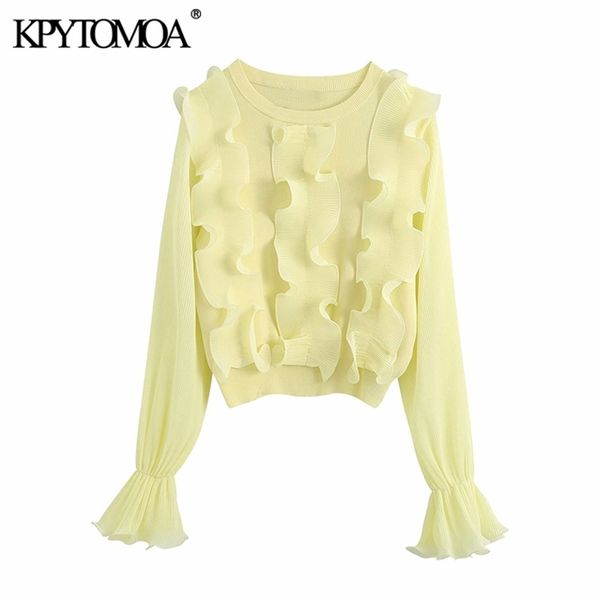 women fashion with ruffled patchwork knitted sweater vintage o neck long sleeve female pullovers chic 210416, White;black
women fashion with ruffled patchwork knitted sweater vintage o neck long sleeve female pullovers chic 210416, White;black