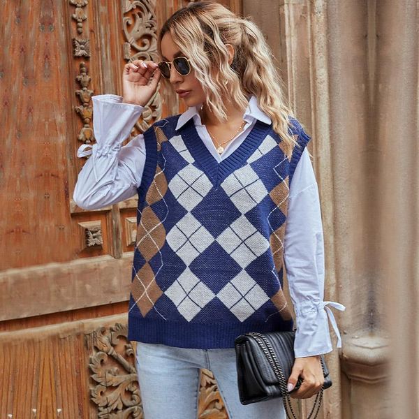 women's vests autumn winter sweater women sleeveless v neck knitted argyle vest office ladies waistcoat pull femme hiver zl1k, Black;white
women's vests autumn winter sweater women sleeveless v neck knitted argyle vest office ladies waistcoat pull femme hiver zl1k, Black;white
